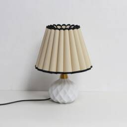 Handmade Khaki Fabric Table Lamp White Ceramic Base, Black Trim