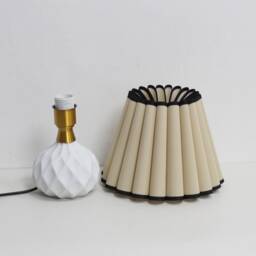 Handmade Khaki Fabric Table Lamp White Ceramic Base, Black Trim - thumbnail 3