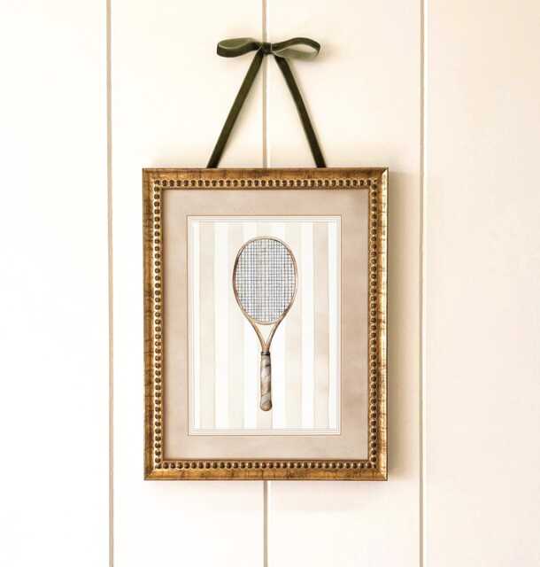 Watercolor Tennis Racket Nursery Print - Neutral Sports Art For Baby Room, Ralph Lauren - image 1