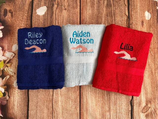 Embroidered Personalised Swimming Or Sports Towel. Ideal Gift - Adults & Kids - image 1