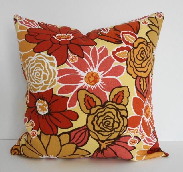 Retro Floral Pillow Cover 1970S Style, Brown, Gold, Orange - 18x18 - image 1