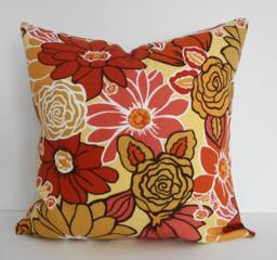 Retro Floral Pillow Cover 1970S Style, Brown, Gold, Orange - 18x18 - thumbnail 1