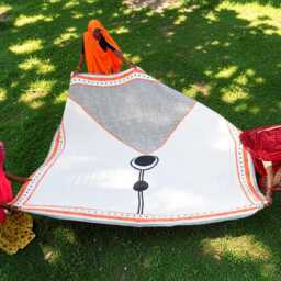 Handmade Cotton Quilt Reversible Block Printed Bedspread, Twin Bedding Set Ft. Orange & White Print - thumbnail 2
