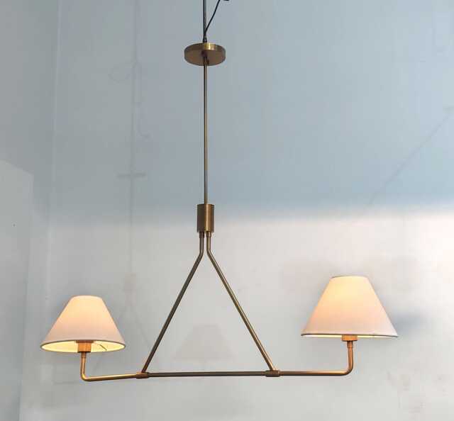 Elegant Handmade Brass Double Cone Scandinavian Linen Shade Chandelier Modern Minimalist Ceiling Lamp Pendant Light - image 1