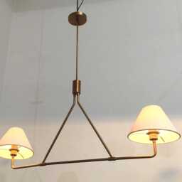 Elegant Handmade Brass Double Cone Scandinavian Linen Shade Chandelier Modern Minimalist Ceiling Lamp Pendant Light - thumbnail 3