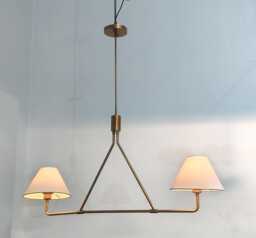 Elegant Handmade Brass Double Cone Scandinavian Linen Shade Chandelier Modern Minimalist Ceiling Lamp Pendant Light - thumbnail 1