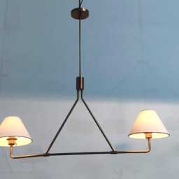 Elegant Handmade Brass Double Cone Scandinavian Linen Shade Chandelier Modern Minimalist Ceiling Lamp Pendant Light - thumbnail 2