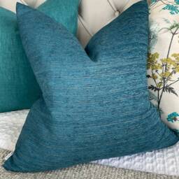 Handmade Teal Cushion Cover With Designer Iliv Interior Fabric - Double Sided Pillow - thumbnail 2