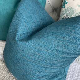 Handmade Teal Cushion Cover With Designer Iliv Interior Fabric - Double Sided Pillow - thumbnail 4