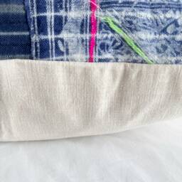 Vintage Hmong Pillow Cover Hand Block Print Hemp Cushion - 16 X 26 - thumbnail 2