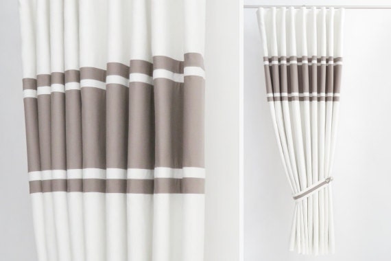 Brown White Linen Curtains - Color Block Elegant Moderncurtain Panel, Contemporary Minimalist Organic Cotton, Wave Header Curtains. Custom - image 1