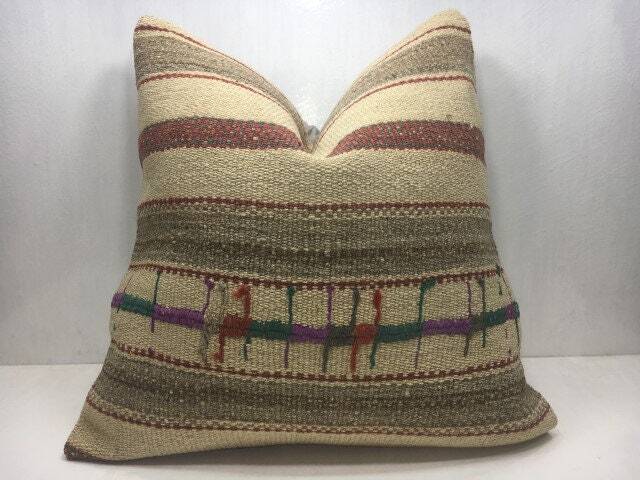 Vintage Turkish Kilim Pillow Cover, Handwoven Accent Cushion - 24x24 - image 1