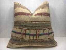 Vintage Turkish Kilim Pillow Cover, Handwoven Accent Cushion - 24x24 - thumbnail 1