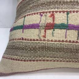 Vintage Turkish Kilim Pillow Cover, Handwoven Accent Cushion - 24x24 - thumbnail 3