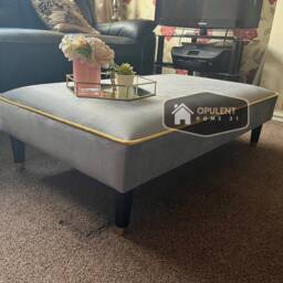 Handmade Plush Velvet Footstool Grey Coffee Table With Gold Trim - thumbnail 3