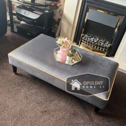 Handmade Plush Velvet Footstool Grey Coffee Table With Gold Trim