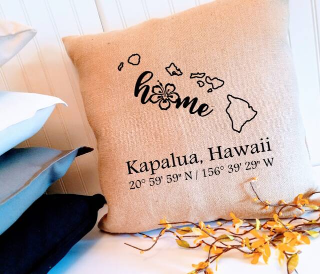 Custom Hawaii Coordinates Pillow Cover Choose Your City Map Art & Colors - Farmhouse Style, Hostess Gift Housewarming Realtor - image 1