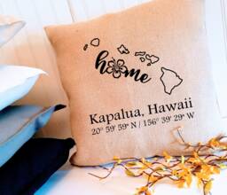 Custom Hawaii Coordinates Pillow Cover Choose Your City Map Art & Colors - Farmhouse Style, Hostess Gift Housewarming Realtor