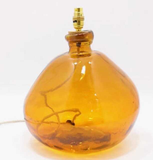 Handmade Amber Recycled Glass Table Lamp With Linen Flex - image 1