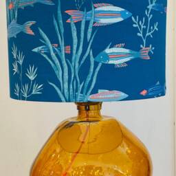 Handmade Amber Recycled Glass Table Lamp With Linen Flex - thumbnail 2