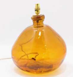 Handmade Amber Recycled Glass Table Lamp With Linen Flex