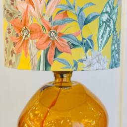 Handmade Amber Recycled Glass Table Lamp With Linen Flex - thumbnail 3