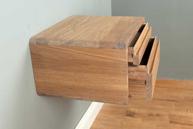 Floating Nightstand With Two Drawers in Solid Oak - Integrated Handle - image 1
