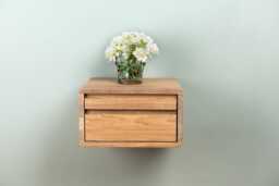 Floating Nightstand With Two Drawers in Solid Oak - Integrated Handle