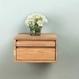 Floating Nightstand With Two Drawers in Solid Oak - Integrated Handle - thumbnail 2