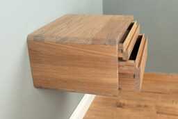Floating Nightstand With Two Drawers in Solid Oak - Integrated Handle