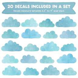 Cloud Wall Decals - Removable, Reusable Stickers Watercolor Nursery Decor, Kids Room Art - thumbnail 2