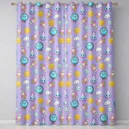 Cute Kawaii Space Rocket Globe Sun Star Lilac Seamless Pattern Readymade Eyelet Ring Top Thermal 100% Blackout Curtains - thumbnail 2
