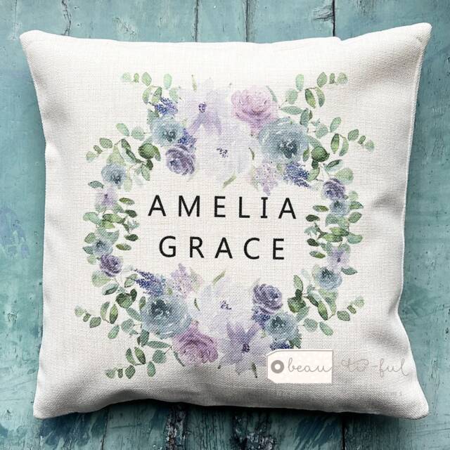 Personalised Name Quote Purple Floral Design Home Linen Style Cushion Cover