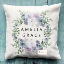 Personalised Name Quote Purple Floral Design Home Linen Style Cushion Cover