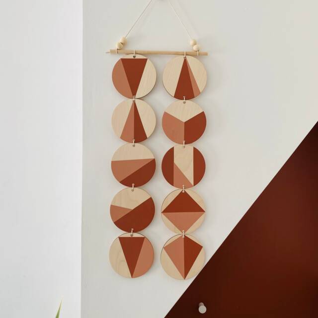 Geometric Plywood Wall Hanging Scandi Boho Terracotta & Pink - image 1