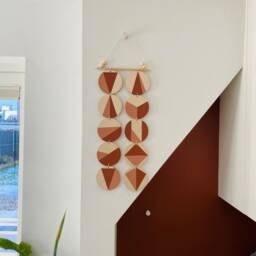 Geometric Plywood Wall Hanging Scandi Boho Terracotta & Pink - thumbnail 3