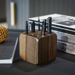 Handmade Walnut Pen Holder Rotating Wooden Pencil Display - thumbnail 3
