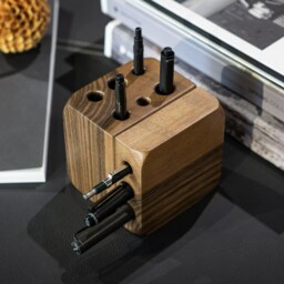 Handmade Walnut Pen Holder Rotating Wooden Pencil Display - thumbnail 2