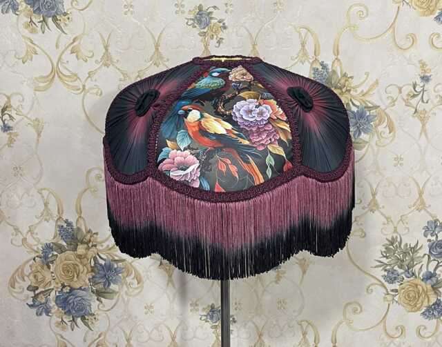 Purple Multi Print Lampshade Handmade Dome With Ombre Fringe - image 1