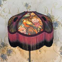 Purple Multi Print Lampshade Handmade Dome With Ombre Fringe - thumbnail 2