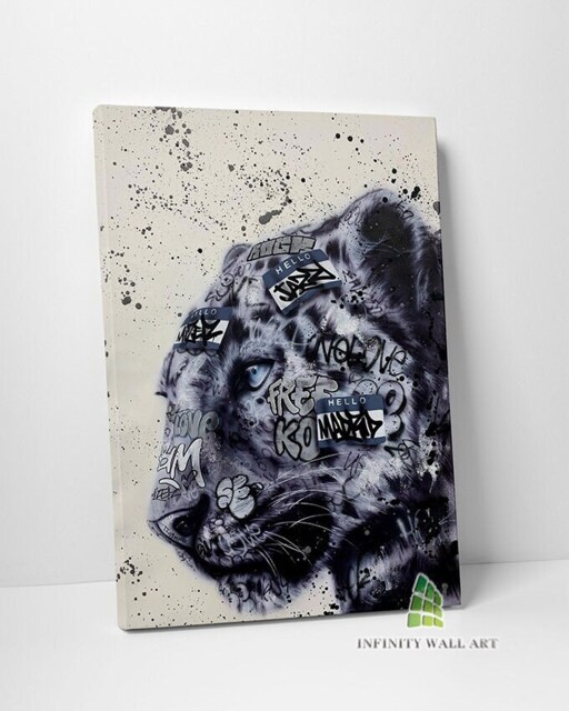 Graffiti Lion Canvas Art Wall Print Picture Banksy Style Abstract Animal Framed Home Decor -C985 - image 1