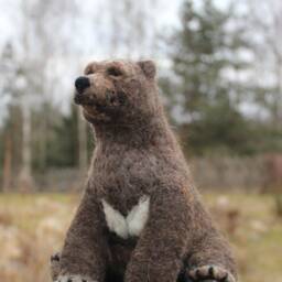 Needle Felted Brown Bear Handmade Wool Soft Sculpture - thumbnail 3