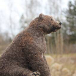 Needle Felted Brown Bear Handmade Wool Soft Sculpture - thumbnail 2