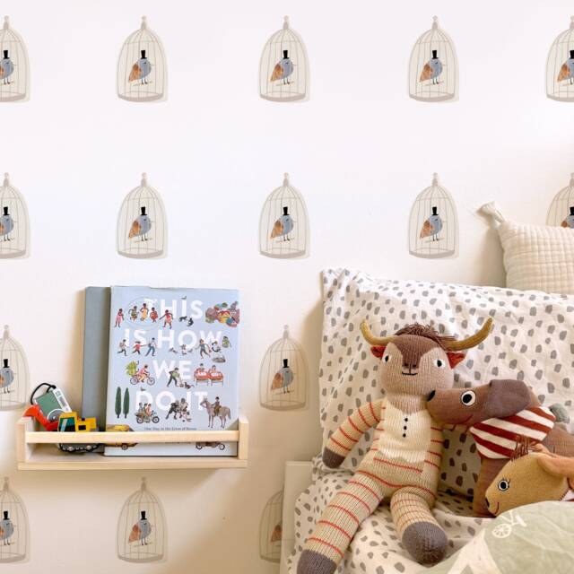 Birdcages - Latte Fabric Wall Decal Pet House Mej - image 1