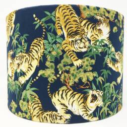 Japanese Tigers Lampshade Oriental Navy Blue & Gold - thumbnail 1