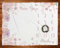 Personalized Girl Milestone Blanket Blush Lavender Floral Baby Month Custom Shower Nursery Gift With Wreath Marker New Mom - thumbnail 1