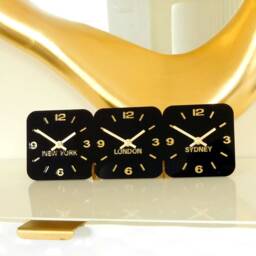 Roco Verre Decora White Black Gold Gloss Desk Mantel Time Zone Clock - thumbnail 2