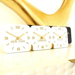 Roco Verre Decora White Black Gold Gloss Desk Mantel Time Zone Clock - thumbnail 4