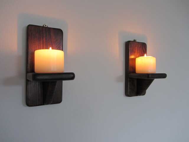 Reclaimed Wood Wall Sconces Dark Walnut Led Candle Holders, 20cm - image 1