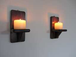 Reclaimed Wood Wall Sconces Dark Walnut Led Candle Holders, 20cm - thumbnail 1